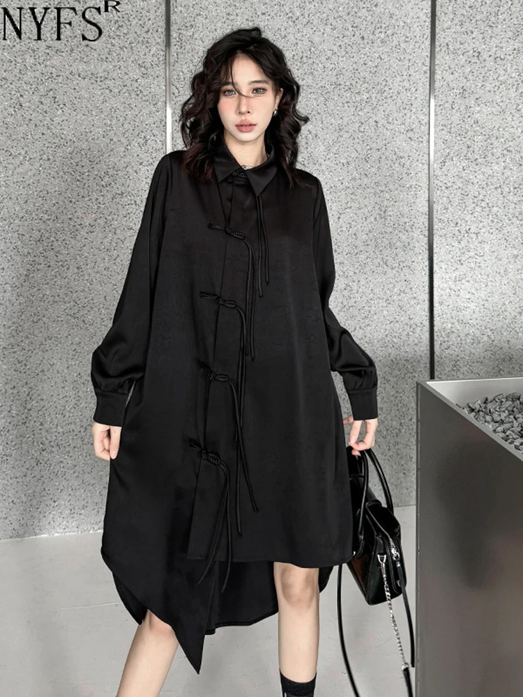 

NYFS 2024 Spring Autumn New Woman Dress Vestidos Robe Elbise Loose Plus Size Single-breasted Irregular Shirt Dress