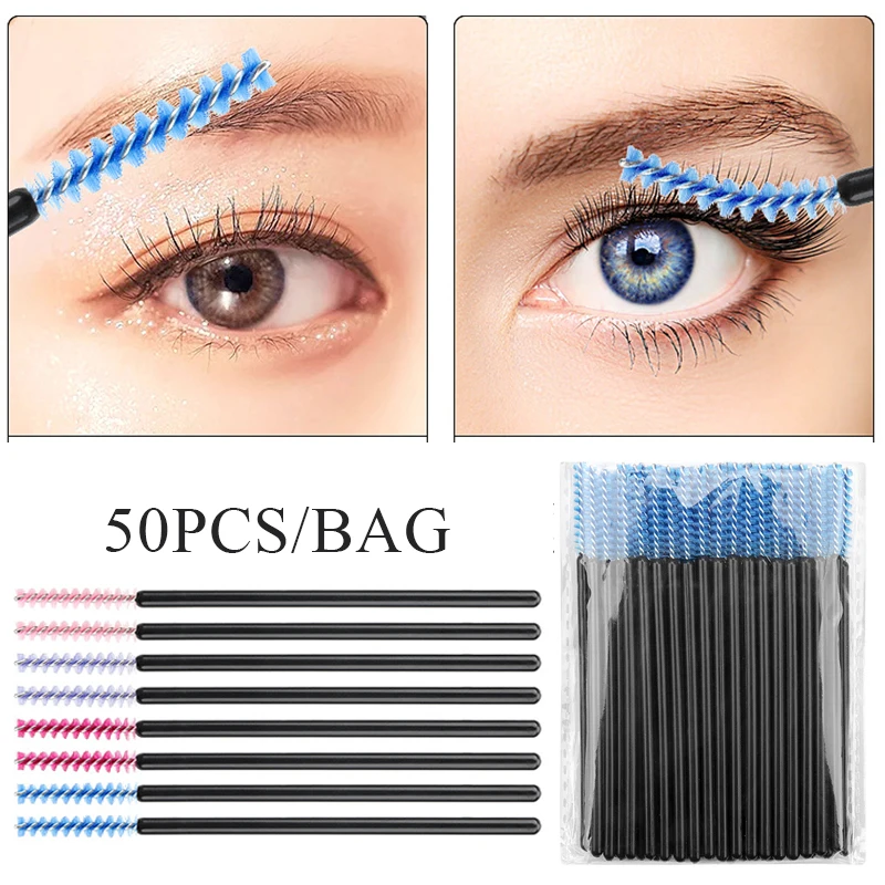 

50Pcs Makeup Eyelash Brushes Disposable Crystal Eyebrow Brush Clear Diamond Handle Mascara Wand Applicator Lashes Extension Tool