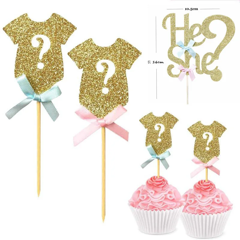 Gender Reveal Cake Topper He Or She Boy Or Girl Cake Flags Baby Birthday Party Decor DIY Baby Shower Cupcake Toppers