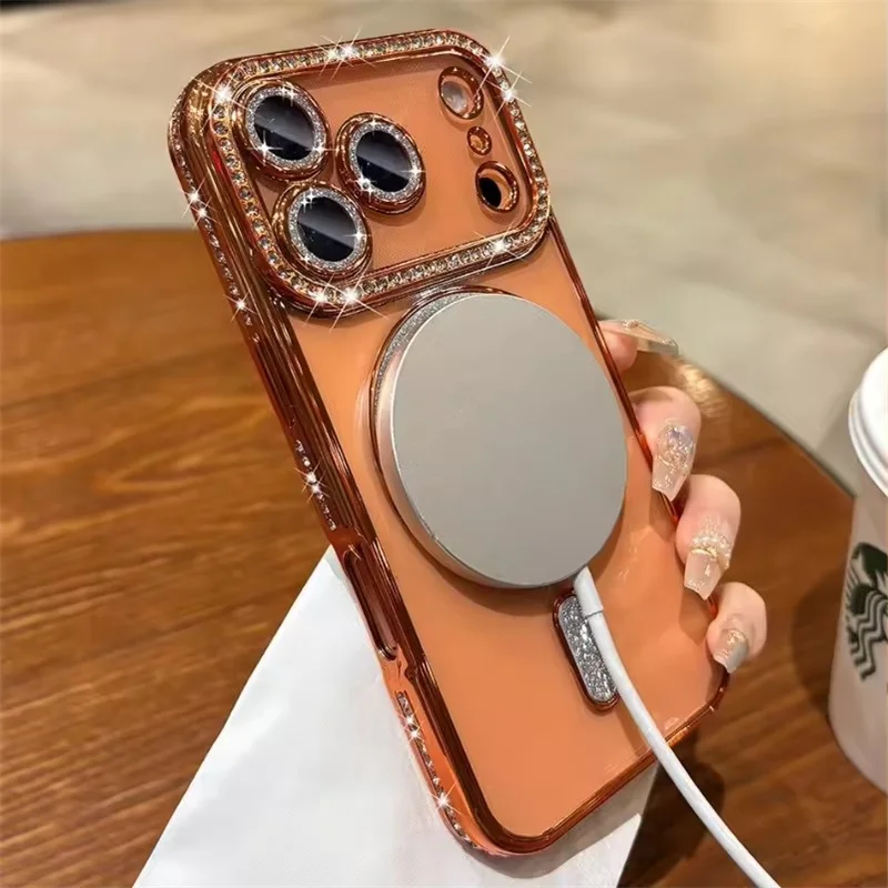 Premium Glitter Rhinestones Phone Case with Magnetic Clear Lens Protector