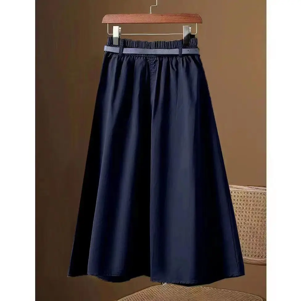 Korean version Summer High waisted Skirt 2026 New Female Solid color Loose Casual Workwear Pocket Half body A-line Skirts