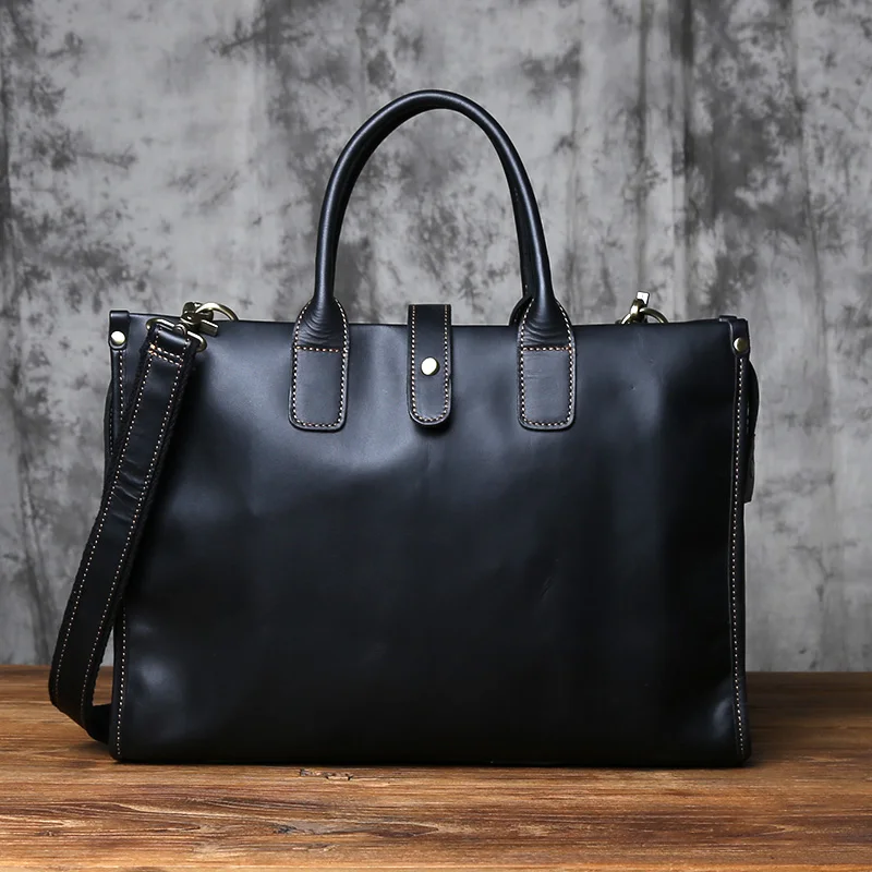 NZPJ Vintage Genuine Leather Men's Briefcase Natural Cowhide Handbag Crazy Horse Leather Computer Bag Casual Crossbody Bag