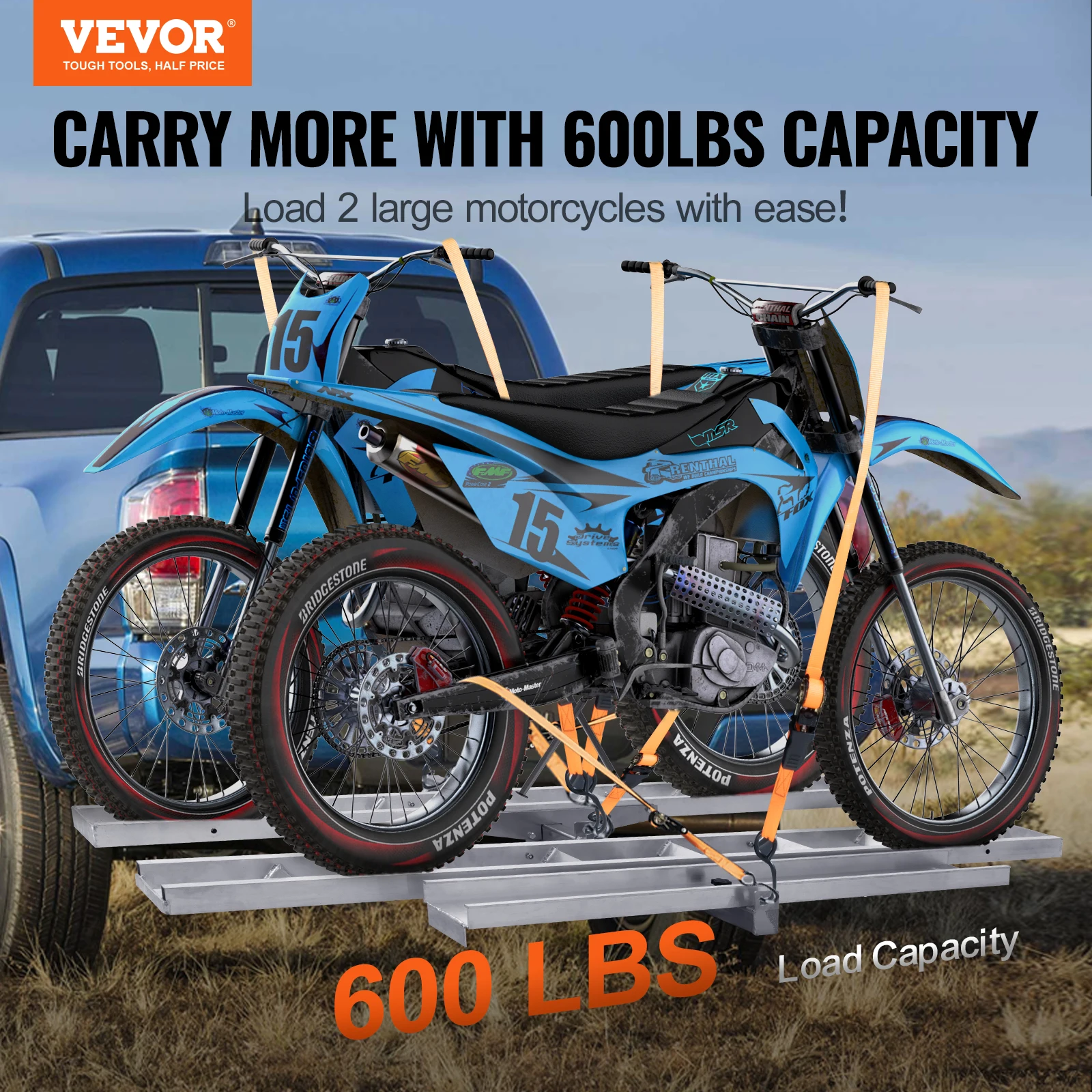 VEVOR 600 LBS Aluminum Motorcycle Carrier Hitch Mount Loading Ramp for Car Truck with 2" Hitch Receiver