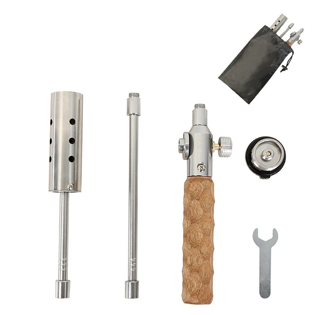 Burners Gases Torch Wooden Handle Detachable Barbecue Flame Gun Lengthened Portable Anti-Skid Gear Rotatable Outdoor Accessories