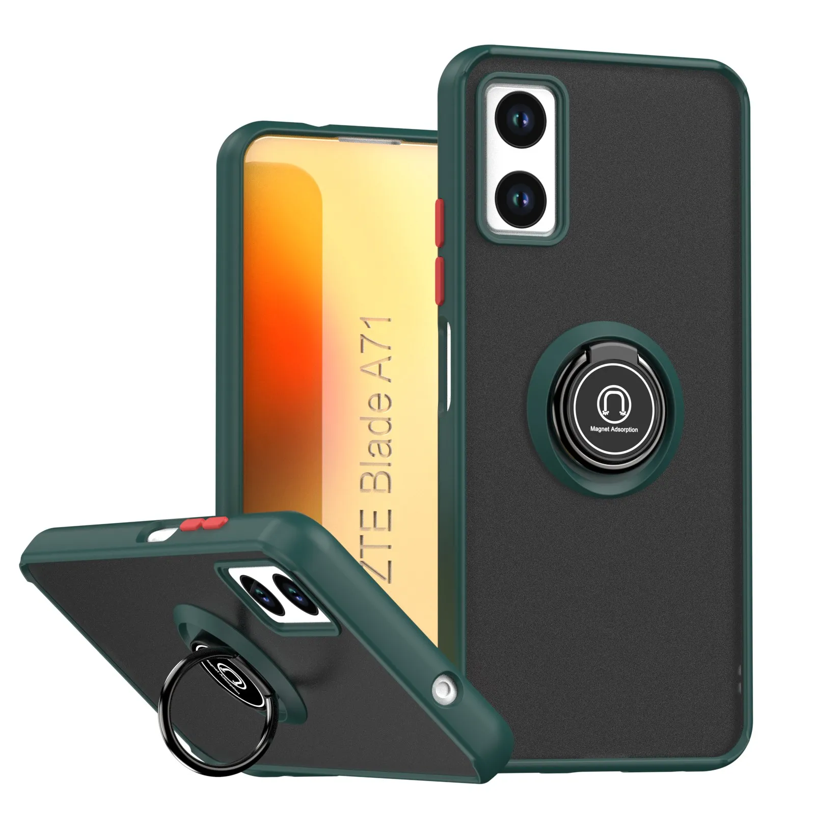 Luxury Contrast Color Frosted Case with Integrated Ring Bracket and Shockproof Bumper