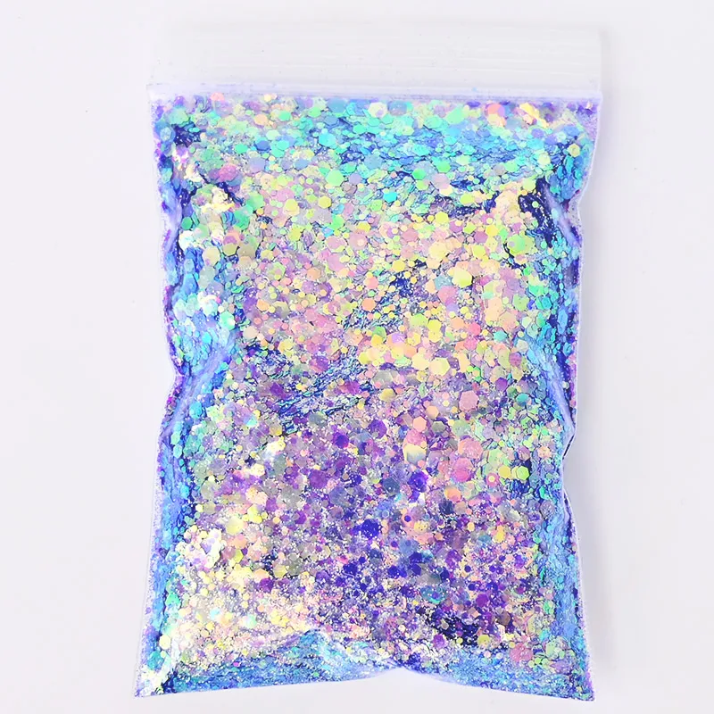 

50G/Bag Holographic Mixed Hexagon Shape Chunky Nail Glitter Sequins Sparkly Flakes Slices Manicure Body/Eye/Face Glitter PDS#202