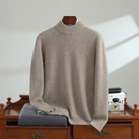 Autumn Winter New 100% Cashmere Sweater Men's Half High Collar Knitted Pullover Thickened Warm Jacquard Bottom Shirt Men's Wear 1