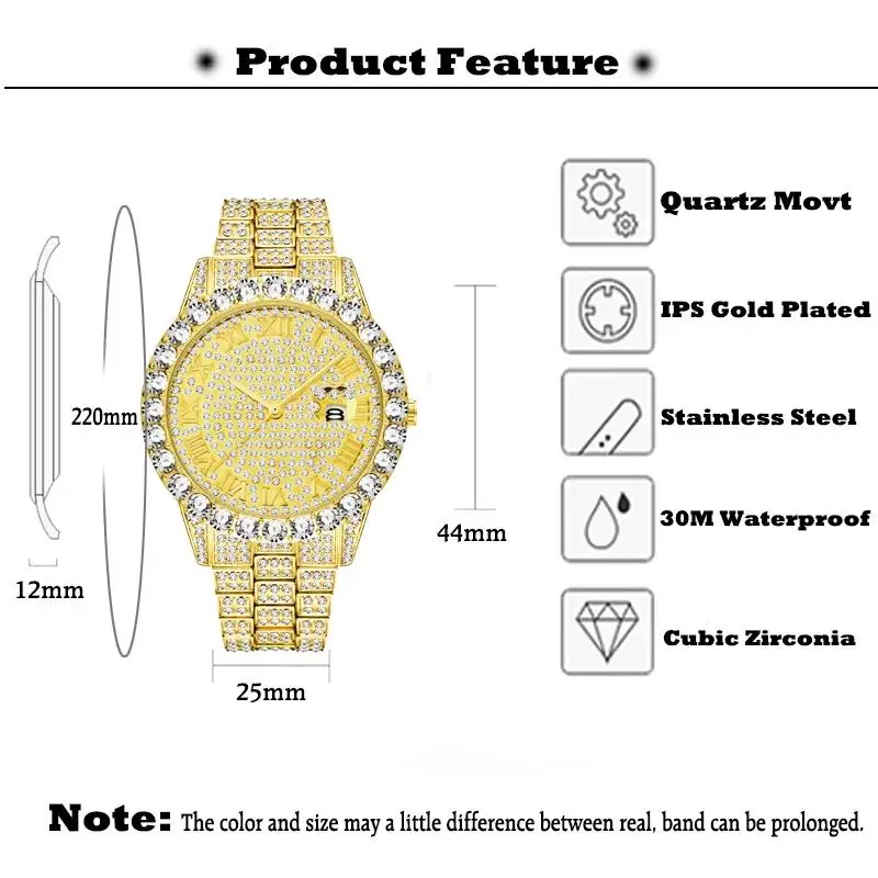 Hot Hip Hop Iced Out Watch for Mens Brand MISSFOX Fashion Bling Quartz Clocks Luxury Full Diamond Wrist Watches Man Reloj Hombre