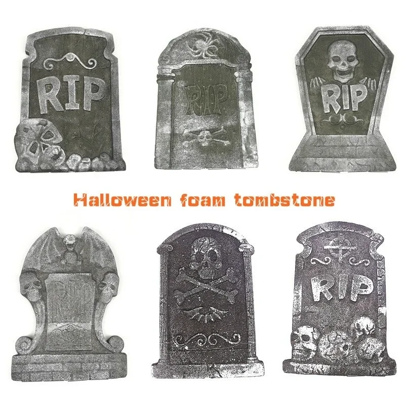 Foam Tombstone Decoration Haunted House RIP Stone Horror Props Party Decoration Skull Tombstone Garden Decoration