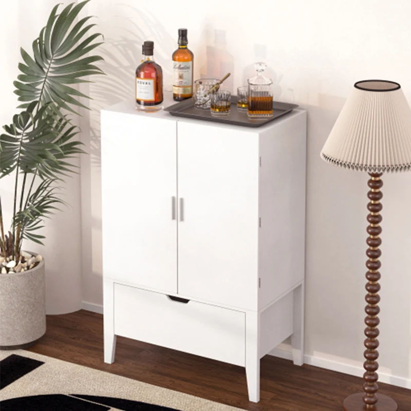 Bar Cabinet,Wine Bar Cabinet,Liquor Storage Credenza,Sideboard with Wine Racks & Stemware Holder,Wine glass holder,White+Brown