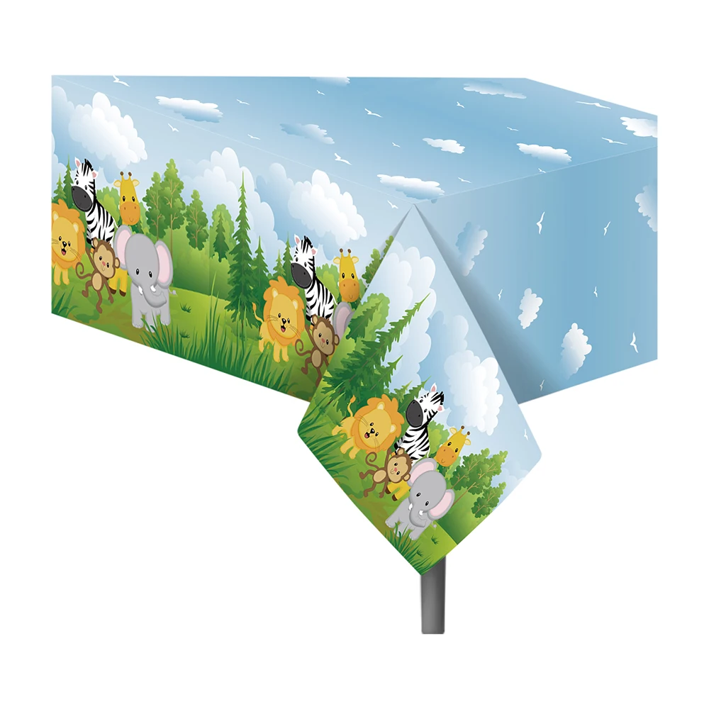 

130*220cm Cartoon Jungle Animal Lion Zebra Birthday Party Disposable Tablecloths Tablecovers Camping Baby Shower Party Supplies