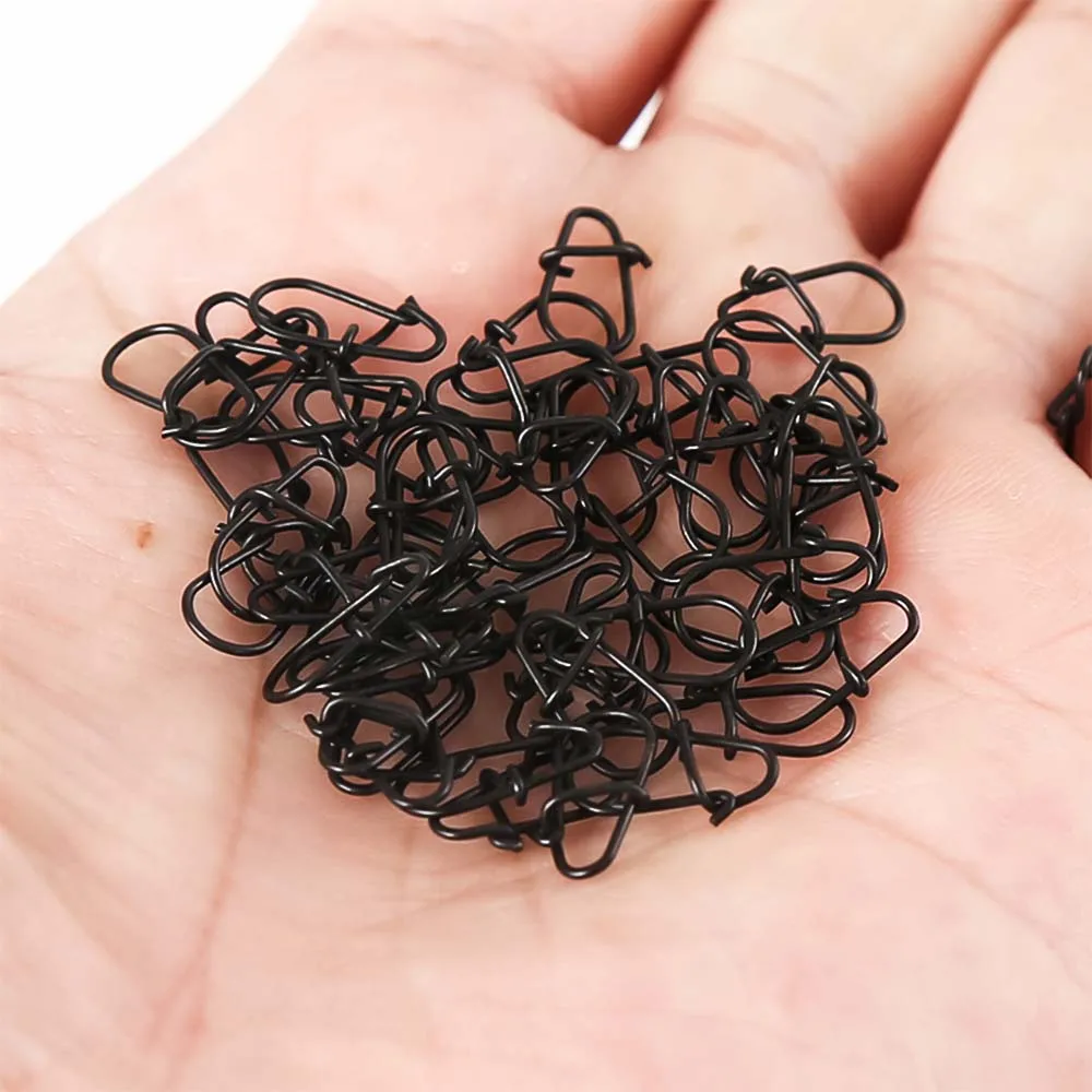 ZUKIBO 50/100pcs Bait Connector Black Swivel Stainless Steel Hook Connector Clip Fishing Accessories Against Seawater