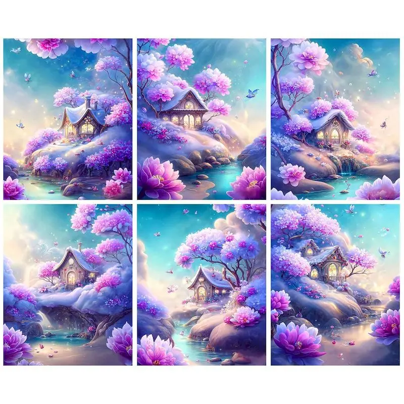 

CHENISTORY, фиолетовые цветы, рисование по номеру, рисование на холсте, искусство, подарок, сделай сам, живописный дом, ландшафт, искусство