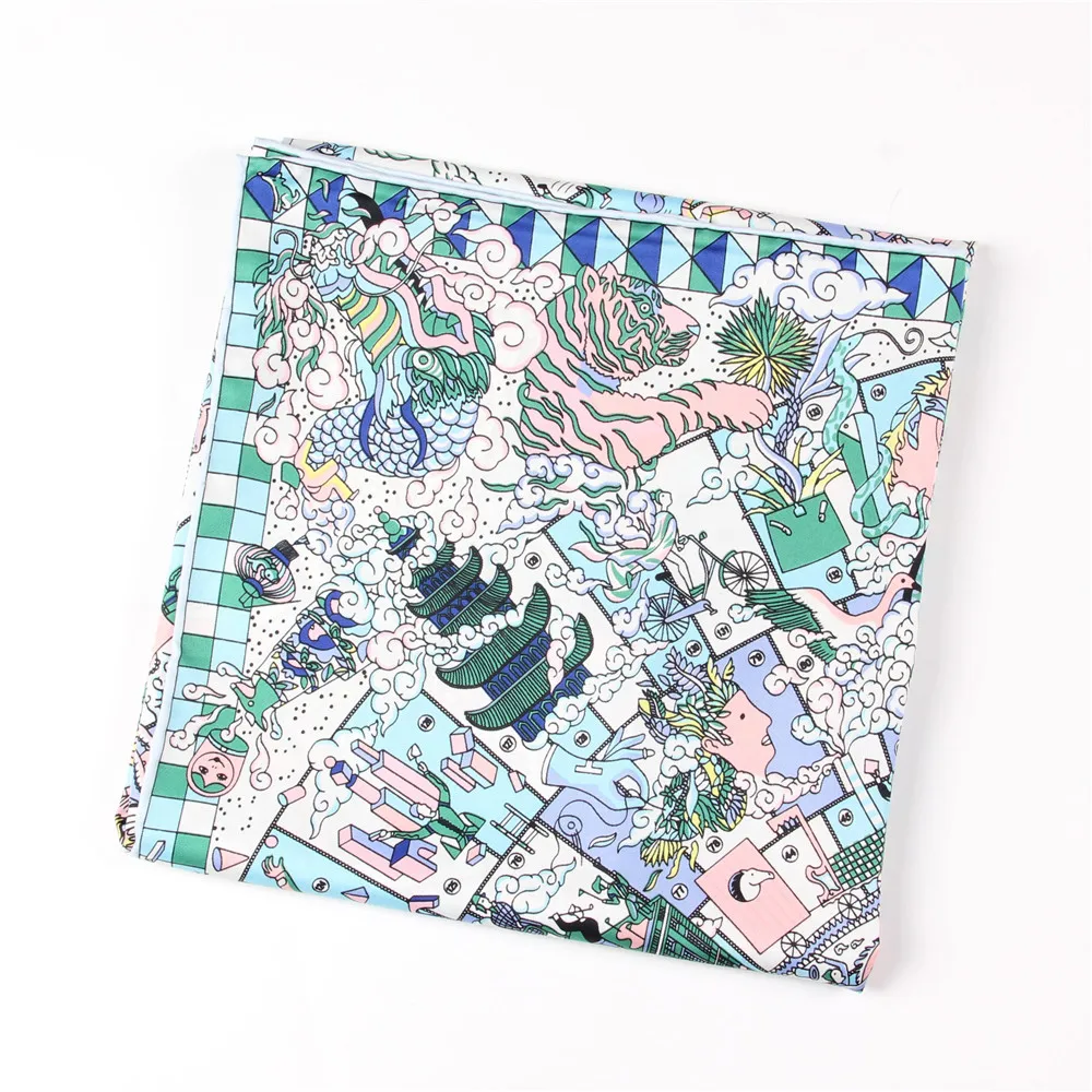 Silk Scarf Square Scarf Women Three Giraffes 90CM Silk Scarf