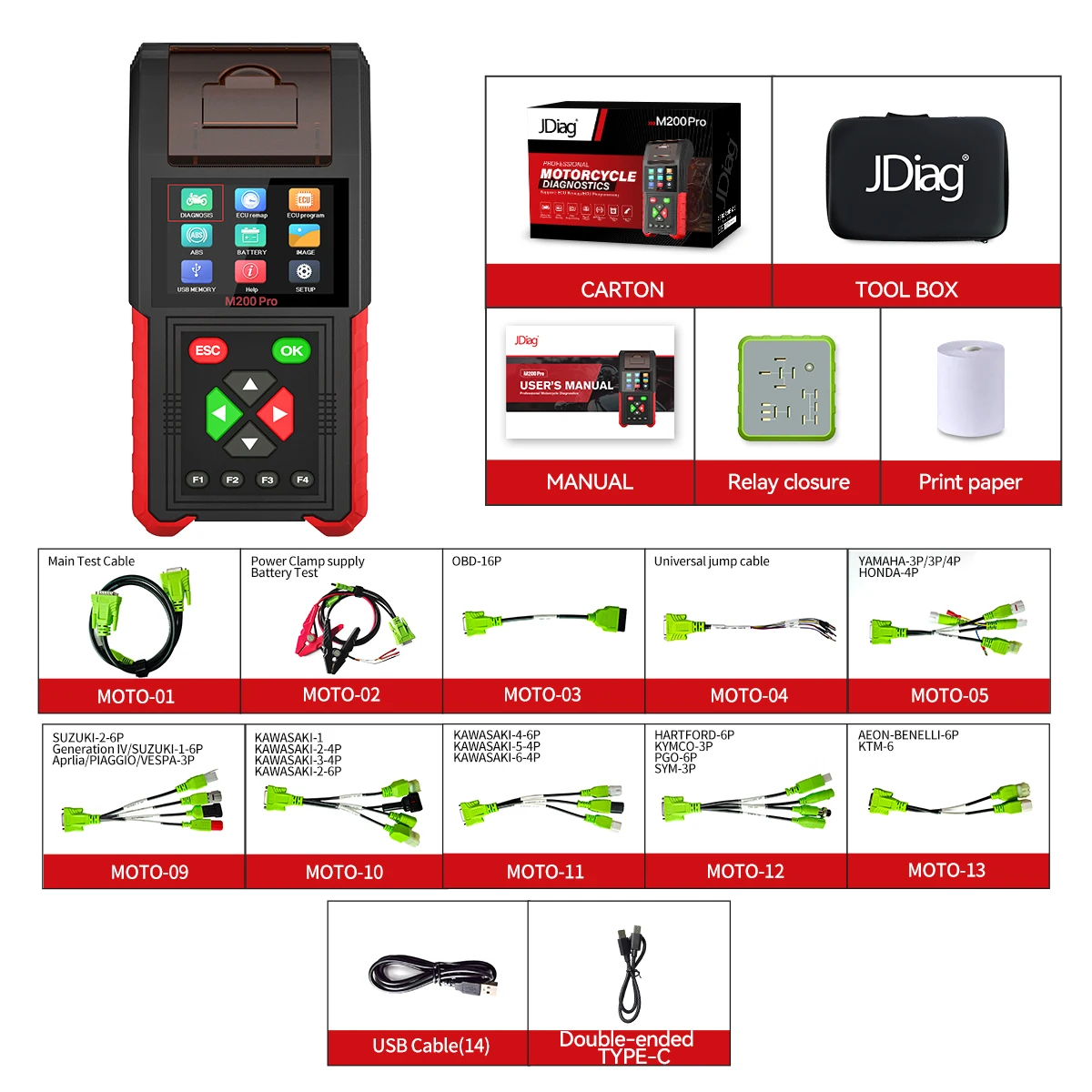 

Original JDiag Motorcycle Scanner M200 PRO Universal Motorcycle Scanner with Honda ECU Remap and Battery Tester Full Version