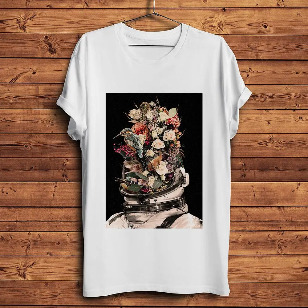 Blüte Astronaut künstlerisches lustiges T-Shirt Männer Sommer neu weiß lässig homme kurzes cooles Geek-T-Shirt Unisex-Geschenk