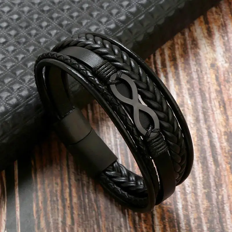 Men's Leather Bracelet Stainless Steel Bangle For Men