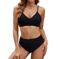 Women's High Waisted Bikini Sets Two Piece Swimsuit Tummy Control Bathing Suit V Neck Swimwear 2025 Swim Suit