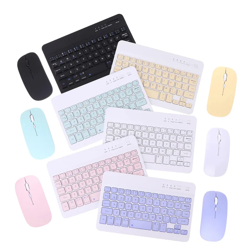 Rechargeable Tablet Wireless Bluetooth Keyboard Mouse Set For Laptop Phone iPad Samsung iOS Android Windows Green White Black - Image 4