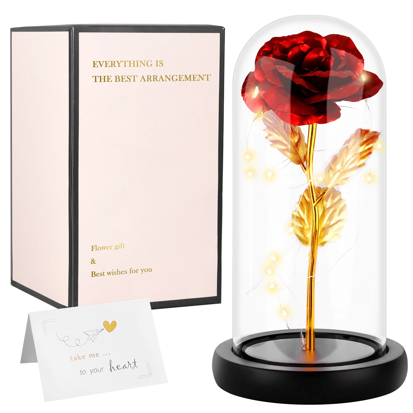 

Unique Gift for Valentine's Day Anniversary Birthday Gifts Forever Eternal Rose with Warm Led Light String 1pcs Card Glass Dome