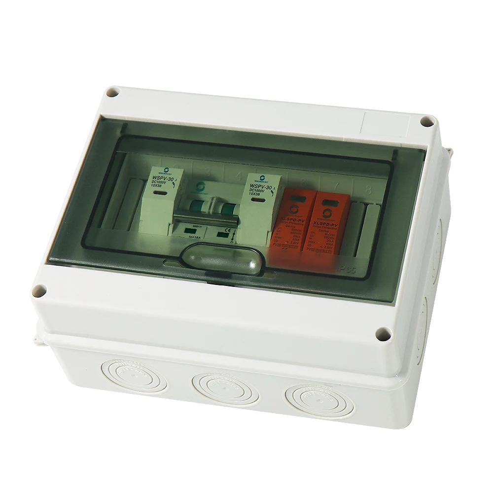 1-in-1-out 500V 600V 16A 8WAY 1 string IP65 Waterproof PC Electrical Surface Mounted Solar PV Surge Protection DC Combiner Box solar combiner box