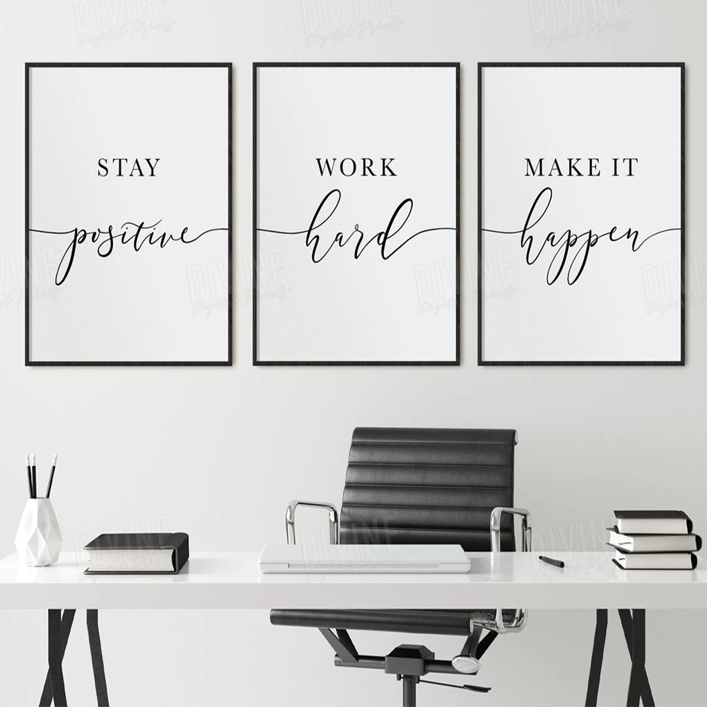 

3pcs/Set Stay Positive Work Hard Make it Happen Quotes Wall Art Prints Canvas Painting Poster Picture Office Room Home Decor