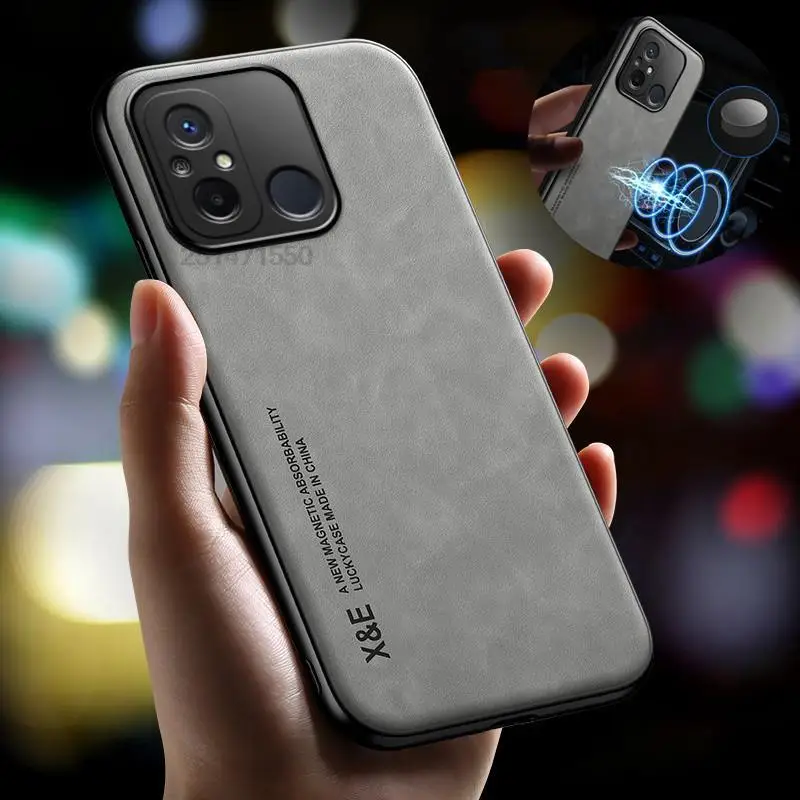 Per Xiaomi Redmi 12C 6.71 "Custodia In Pelle Texture Car Magnetic Holder Plate Custodie Per Telefono Per Xiaomi Redmi12C 12 C Cover Posteriore