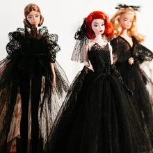 

1/6 BJD Gorgeous Black Wedding Dress for Barbie Doll Clothes Evening Dresses Outfit FR ST Party Gown 11.5" Dolls Accessories Toy