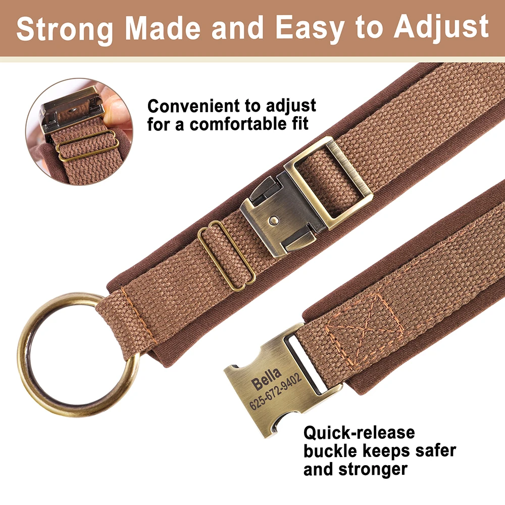 Free Engaved Dog Collar Durable Nylon Pet Dogs Name Buckle Collars Soft Padded Bulldog Pug Necklace for Small Medium Large Dogs