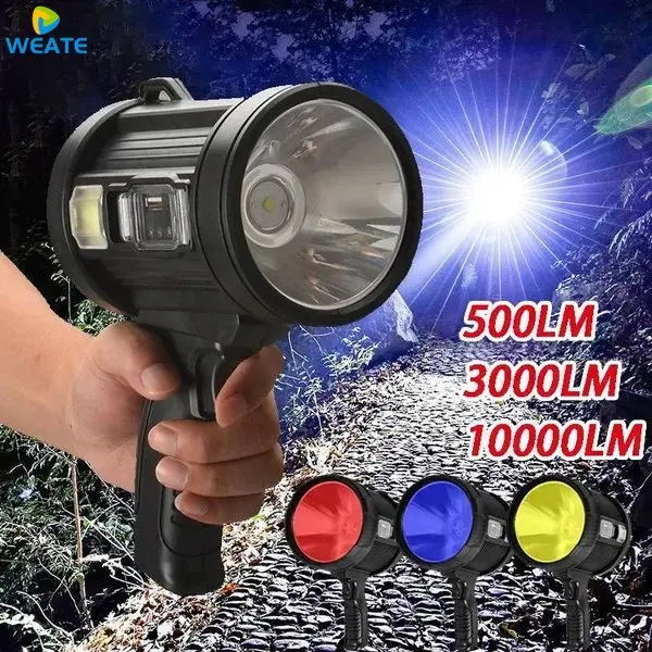 

High Power Led Flashlight Rechargeable Usb Searchlight COB Lamp Powerful Solar Spotlight Long Range Headlight Finder for Hunting