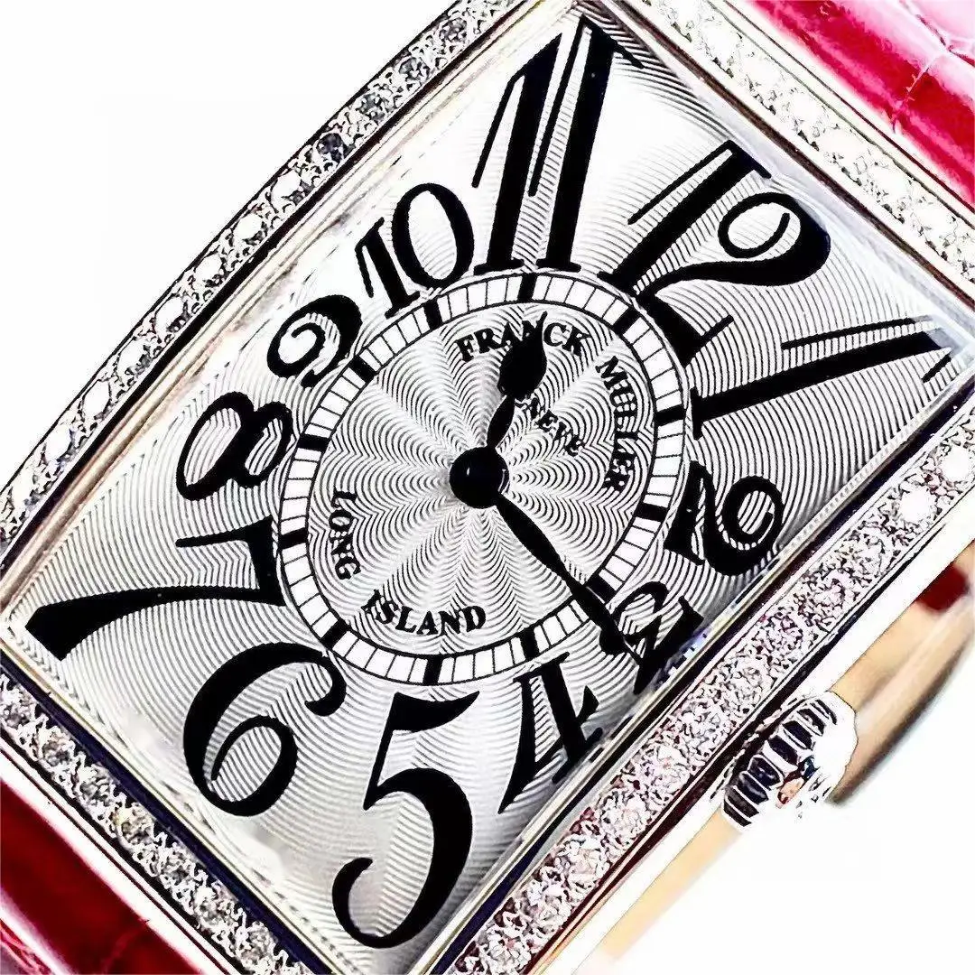 FRANCK MULLER Women's Watch Japanese Quartz Movement Set with Diamond Precision Steel Case Luxury Cowhide Strap Square Watch