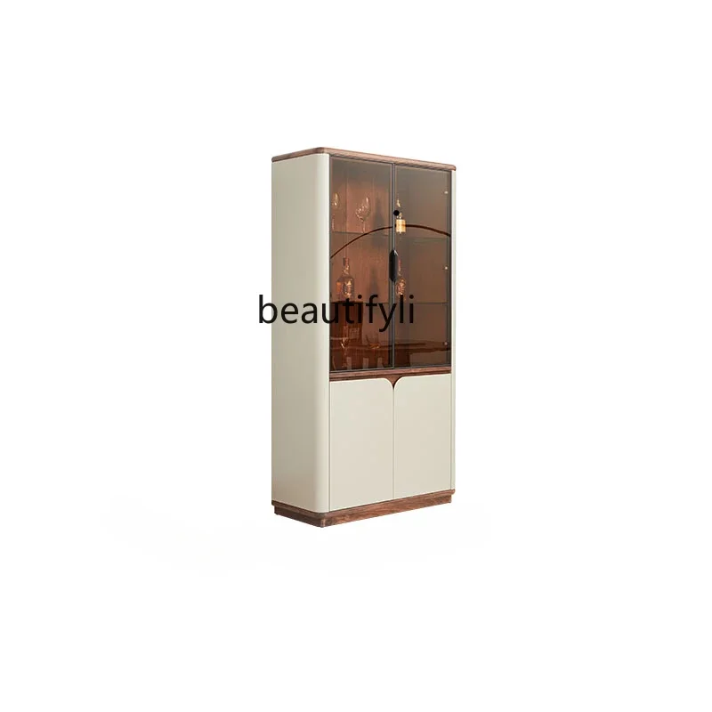 North American Black Walnut Solid Wood Wine Cabinet Italian-Style Light Luxury Storage Cabinet Restaurant Storage Cabinet
