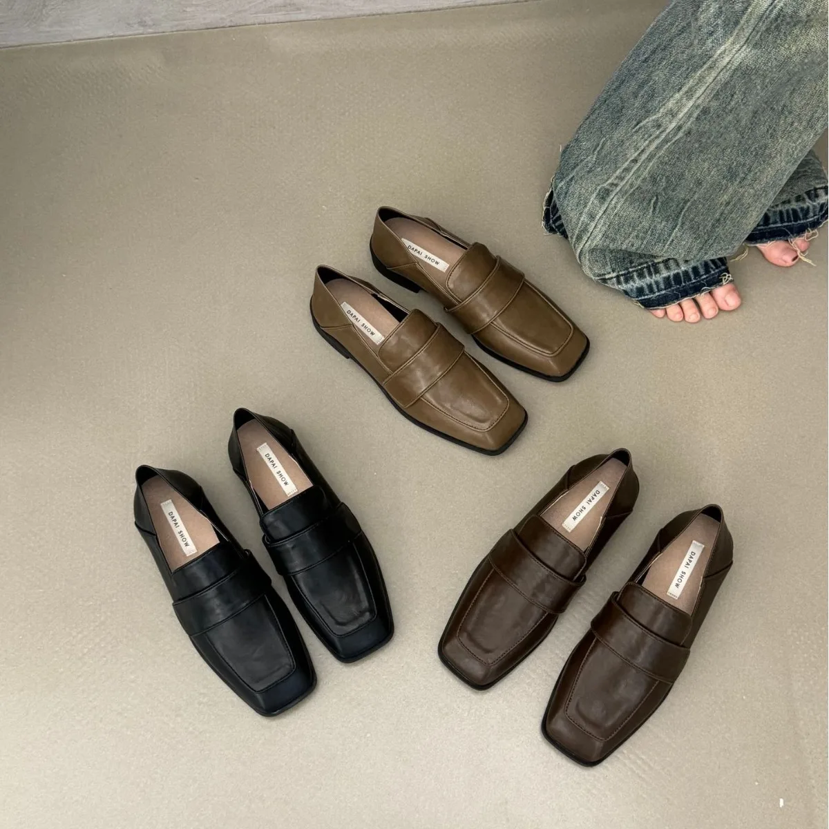 

Туфли женские на плоской подошве, повседневные кроссовки, без шнуровки, искусственная кожа, квадратный носок, оксфорды, Классическая обувь в стиле преппи, новинка