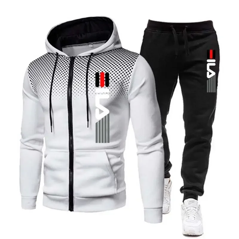 Men\'s New Printed Sportswear, Sweatshirt and Zipper Pants, Jogging Sportswear, Men\'s Casual Fitness Wear, Two Sets