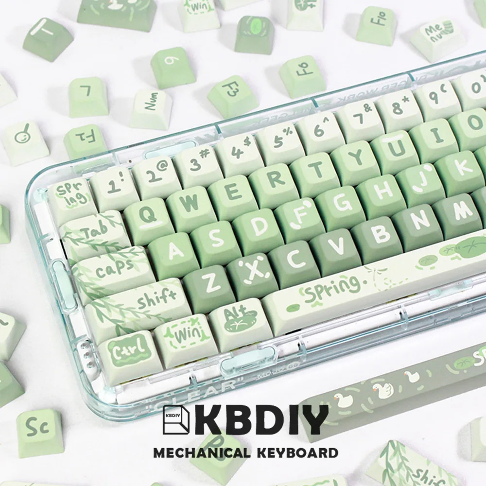 

KBDiy 133 Keys XDA Profile PBT Cute Spring Keycaps for Mechanical Keyboards Gaming Green DIY Custom MX Switches Keyboard Keycap