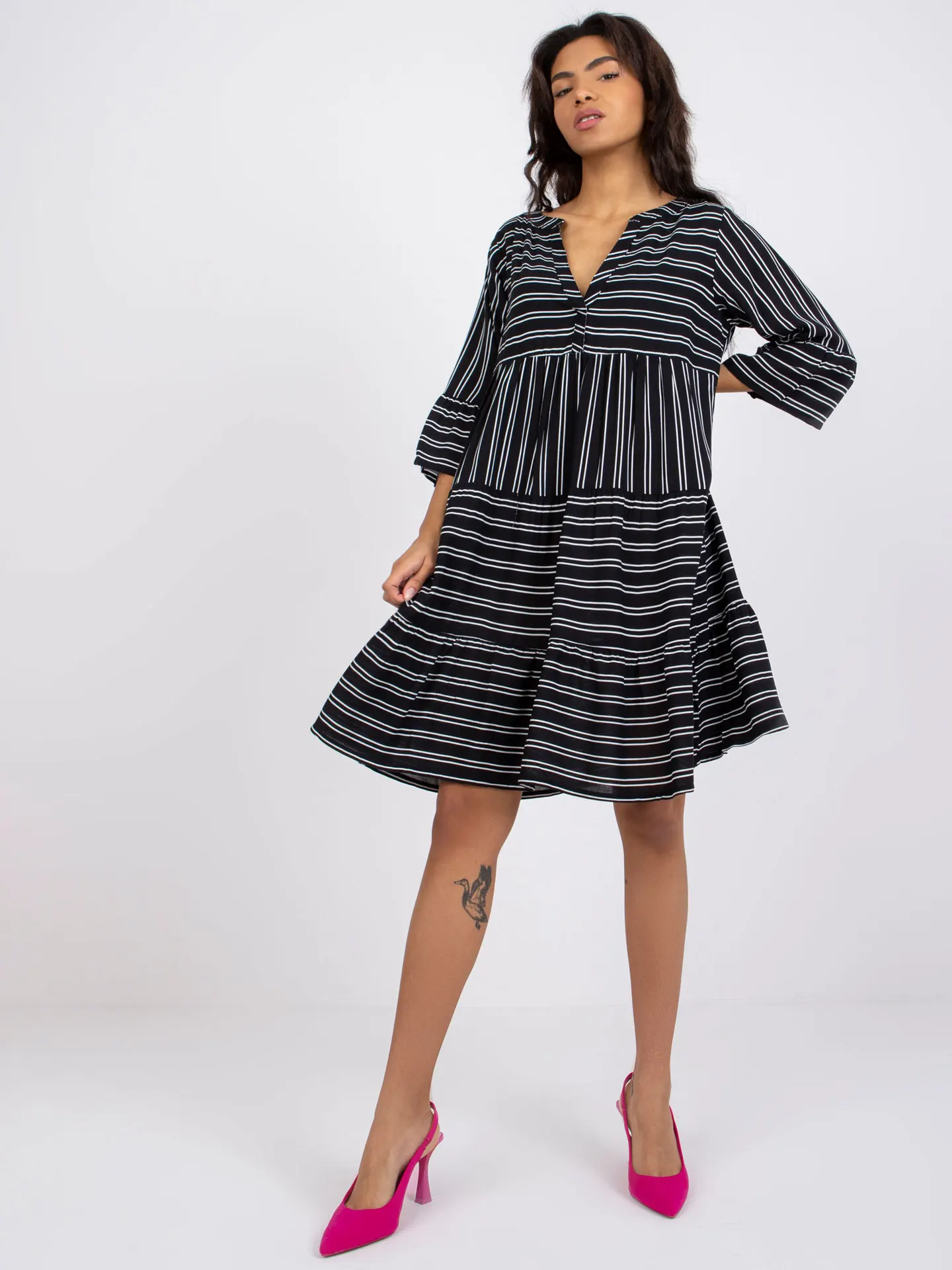 Summer New Women's Midi Dress Fashion Commuter Striped Print Imitation Cotton Loose Flared Sleeves Vacation Casual Dress sexy dress