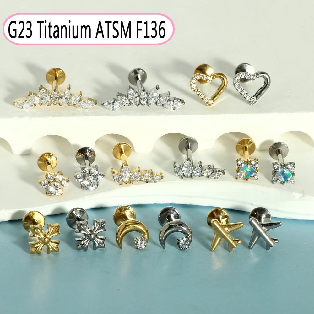 1pcs ASTM-F136 Titanium Piercing Titanio Tragus Helix Daith Lobe Flat Back Earrings Labret Daith Lip Stud Body Piercing Jewelry