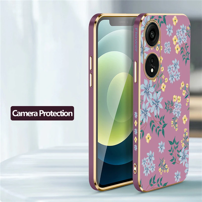 Elegant Plating Silicone Case with Floral Pattern – Shockproof Phone Cover