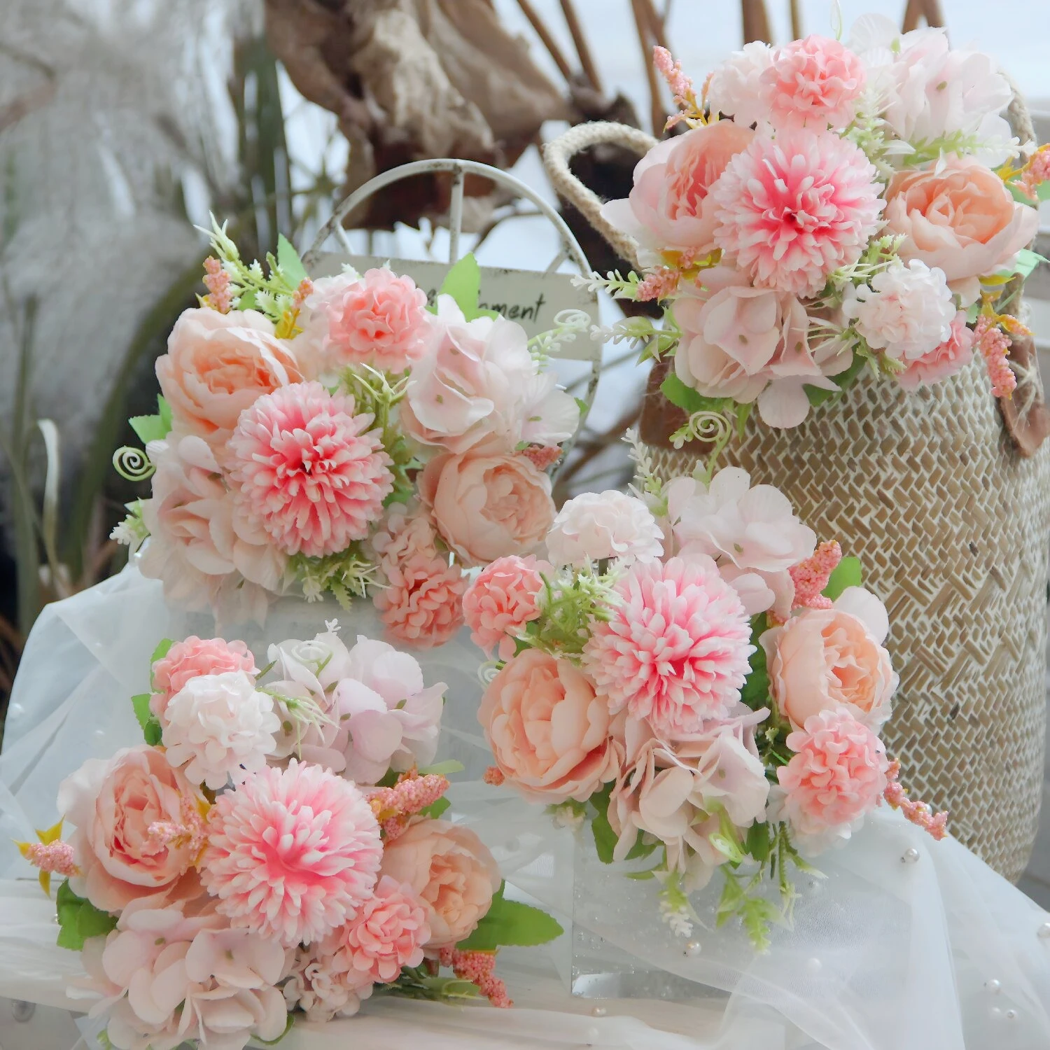 Pfingstrose, himmelblau, künstliche Blumen, Hortensie, hochwertiger luxuriöser Blumenstrauß, Hochzeitsdekoration für Zuhause, Tischdekoration