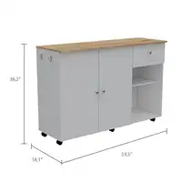 Kitchen Island Cart Victoria, Four Interior Shelves, Six Carters, One Drawer, Double Door Cabinet White / Light Oak 2