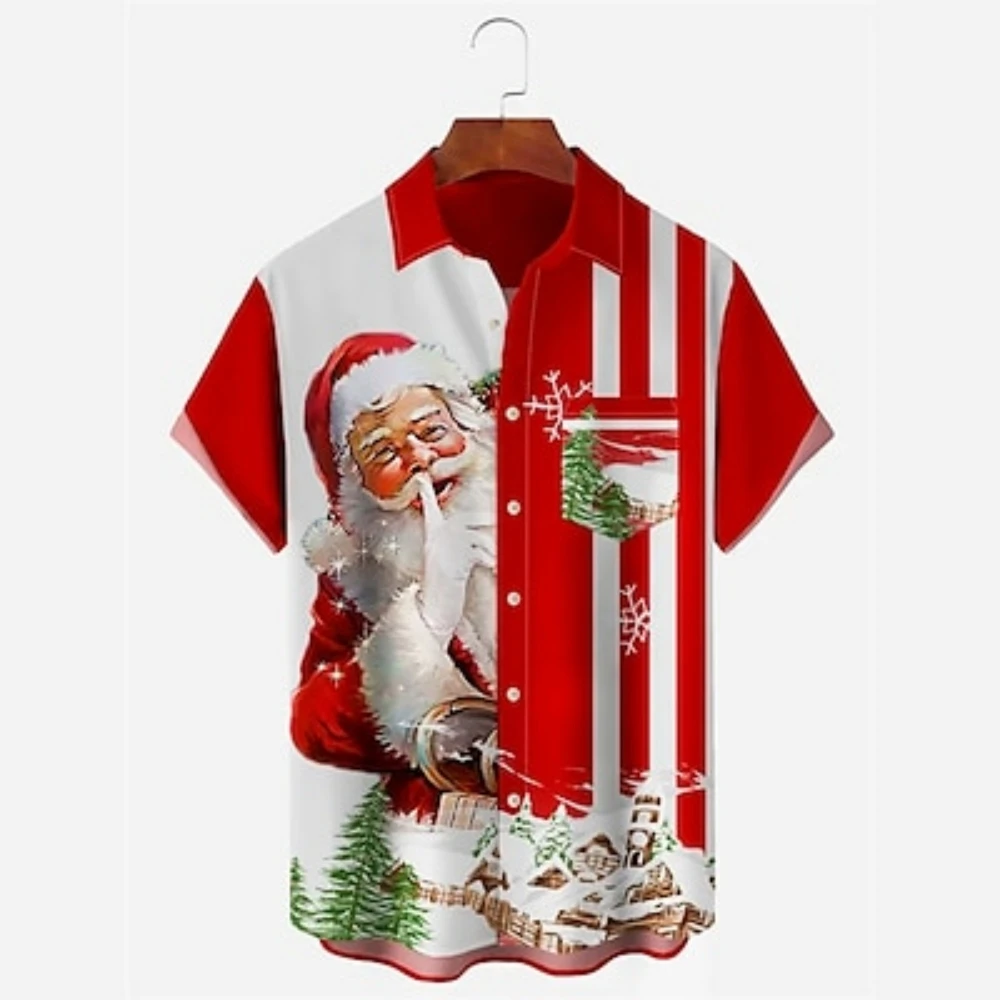 

Santa Claus Casual Men's Shirt Daily Wear Going out Weeken Turndown Short Sleeves Shirt Christmas 3d print for mal shirts