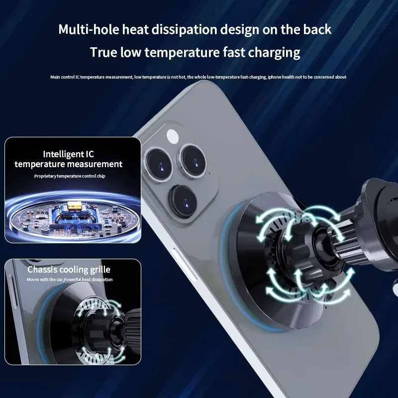 LED Light Magnetic Car Wireless Charger Phone Air Vent Chip Mount Holder For iPhone 15 14 13 12 Pro Max Magnet Car Fast Charging