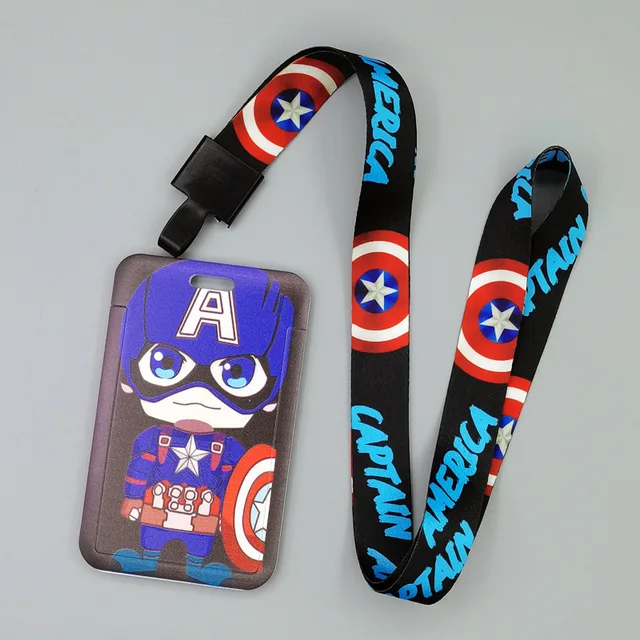 Marvel Movie Characters Card Cover Captain America Spiderman Super Heroes ABS Card Holder Student Campus Card Hanging Lanyard ID Xhmw20