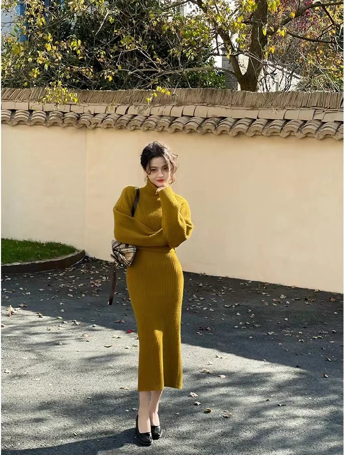 2 piece sweater dress Black - 2-Pc Sweater Dress - Sweater Dress Set Two Piece Cable Knit Sweater