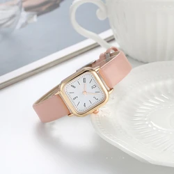 Retro Square Quartz Digital Mini Dial Casual Wrist Watches Leather Strap Fashionable Clock Waterproof Wristwatch for Women