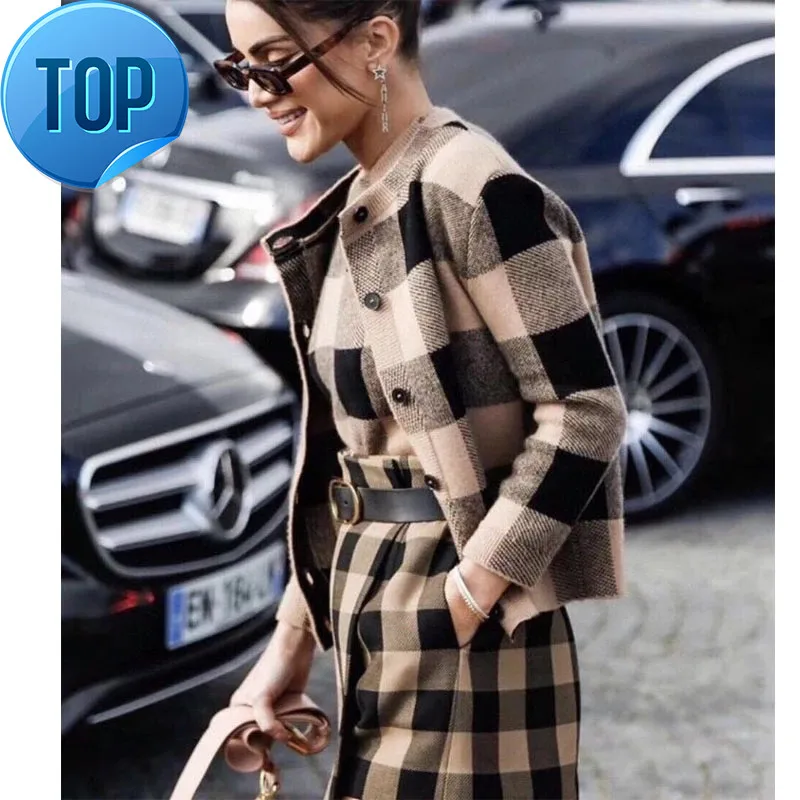 

Classic Plaid Knitted Sweater Runway Women 2023 Autumn Winter high street long sleeve pullover jumper clothes mujer