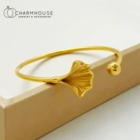 Gold Plated Women's Hand Bracelets Stainless Steel Ginkgo Leaf Cuff Bangles Pulsera Trendy Jewelry Accessories Party Gifts 1