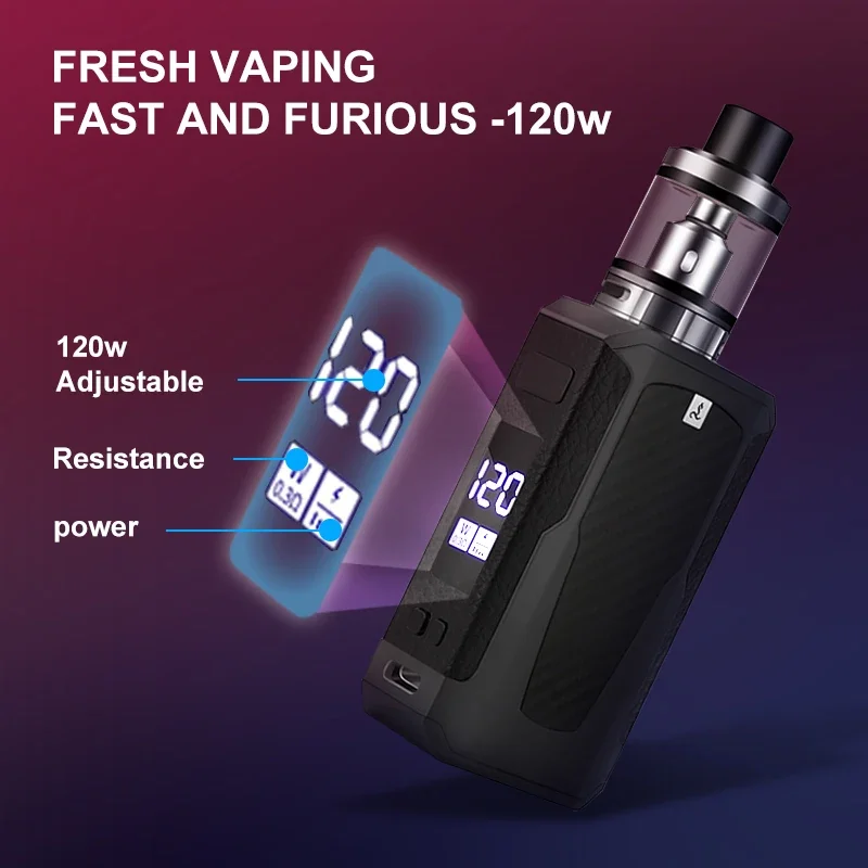 E8 120W Vape Box Mod E Cigarette Kit 1800mah Build-in Battery 2.5ml Tank OLED Screen Electronic Cigarette Vaporizer Hookah Vapor hookah pipe