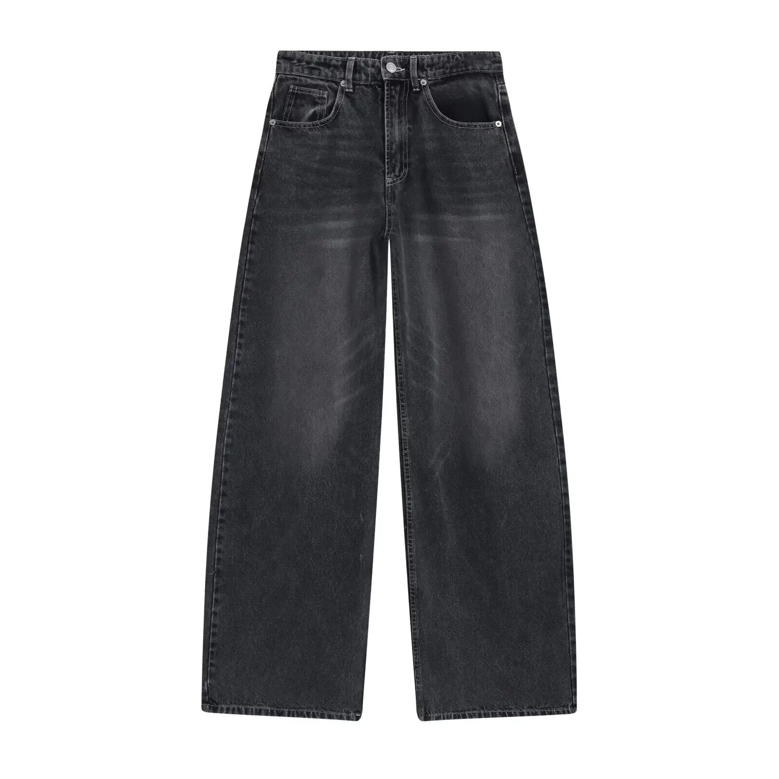 High Waist Wide Leg Jeans Women's Fashion Versatile Design Spring New Style Casual Pants Polyester Fabric Teen Girls - 3