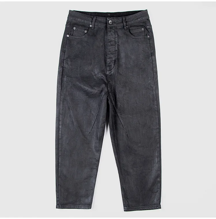 

New RO Pants for Men Black Wax-coated Denim Slacks for Men